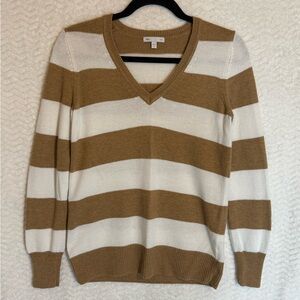 GAP Luxe Tan and White Striped Sweater. Size small